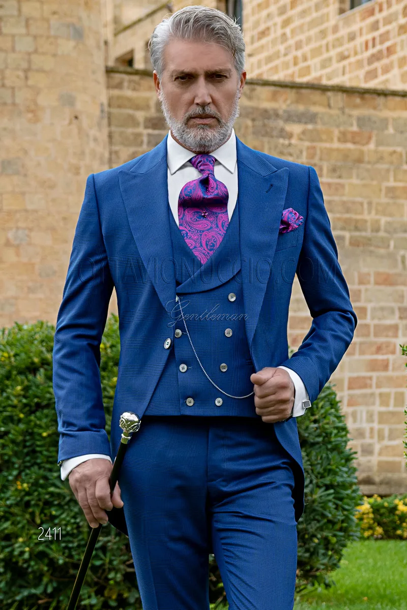 Tight moderno da sposo principe di galles blu royal 1