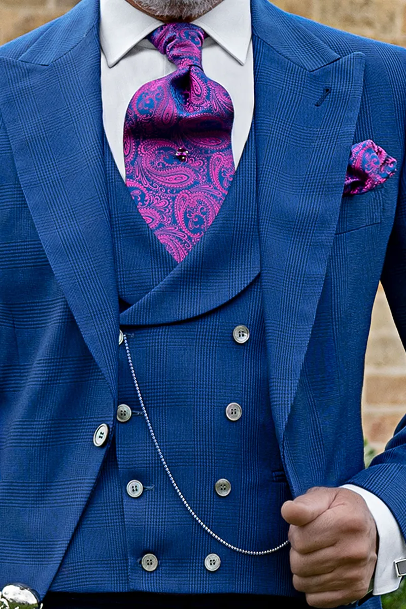 Tight moderno da sposo principe di galles blu royal 2