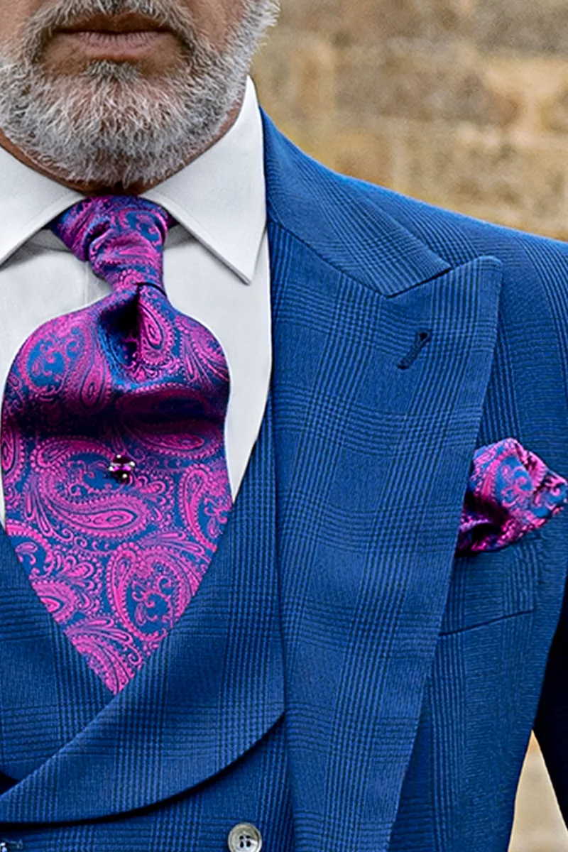 Tight moderno da sposo principe di galles blu royal 3