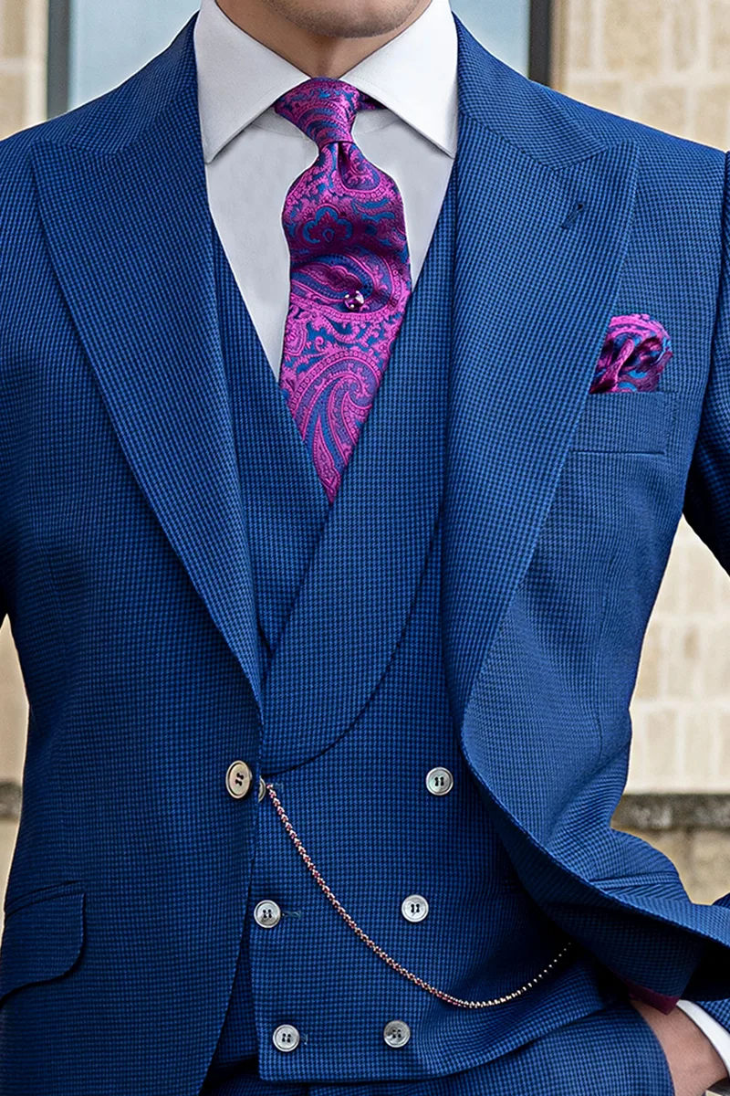 Vestito da sposo moderno blu royal pied de poul 2