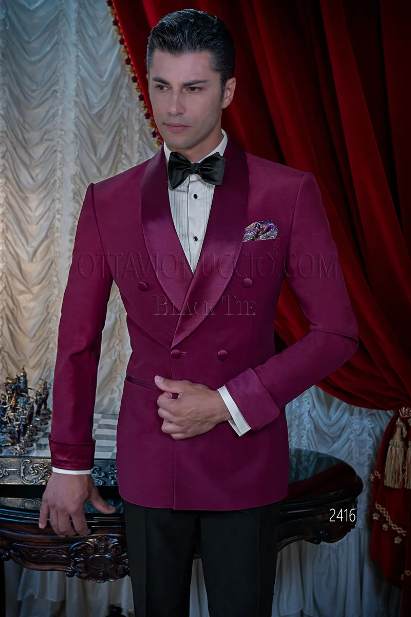 Smoking uomo doppiopetto sciallato fucsia da cerimonia 1