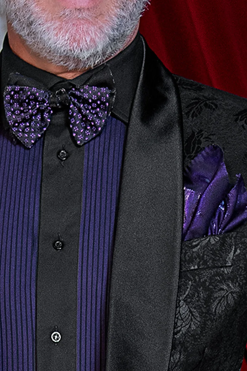 Smoking uomo rever a scialle da gala in jacquard lana seta nero 3