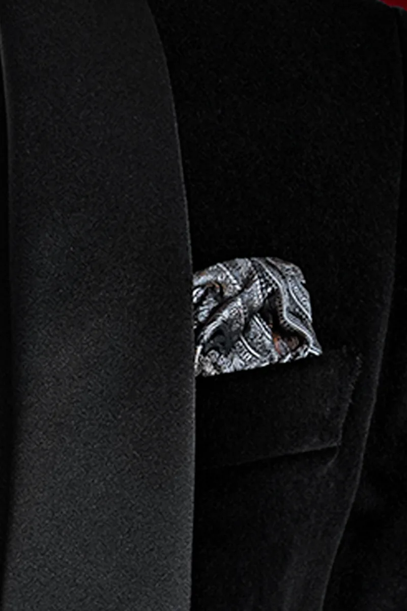 Smoking uomo elegante da sera velluto nero, gilet e pantalone pied de poul 4