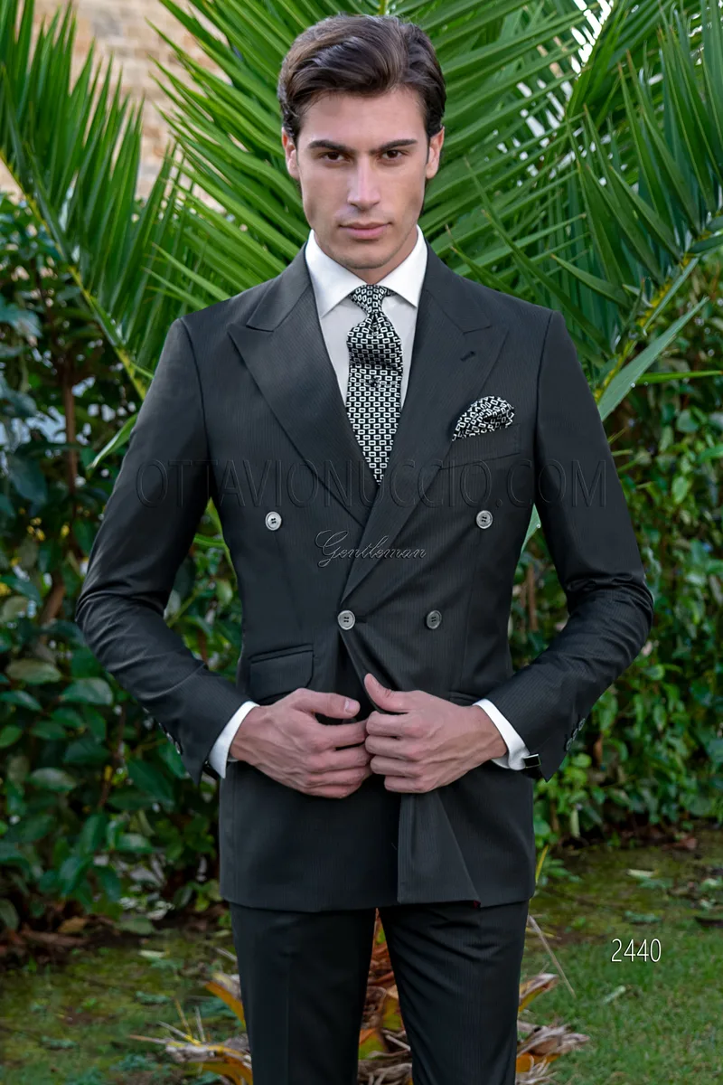 Abito sposo nero vintage a righe doppiopetto rever lancia 1