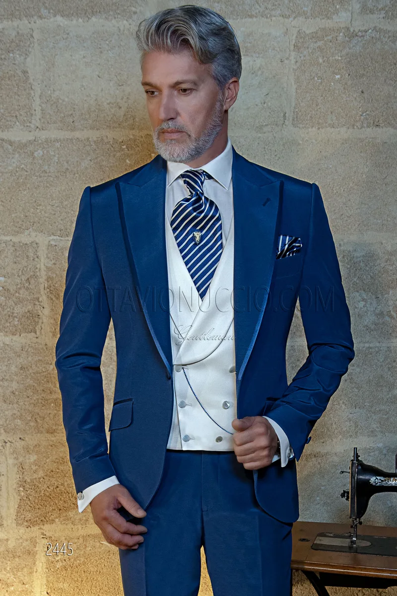 Abito moda da sposo blu elettrico misto lana 1