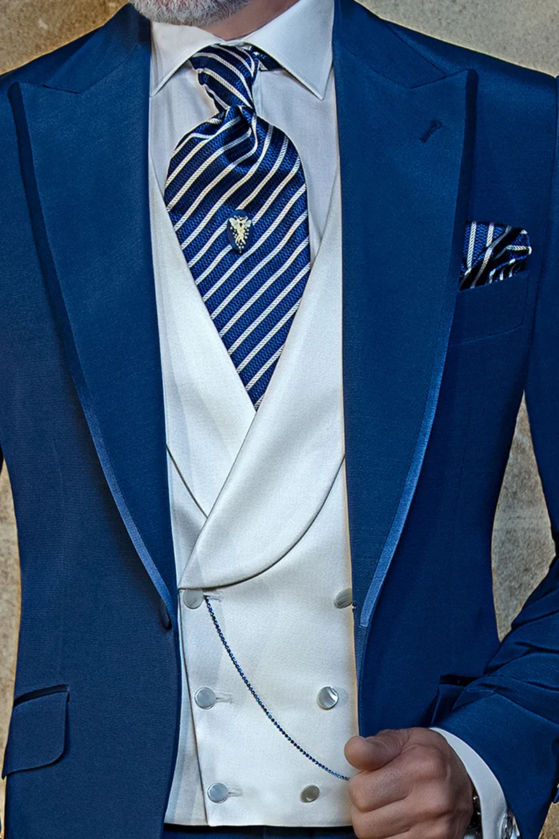 Abito moda da sposo blu elettrico misto lana 2