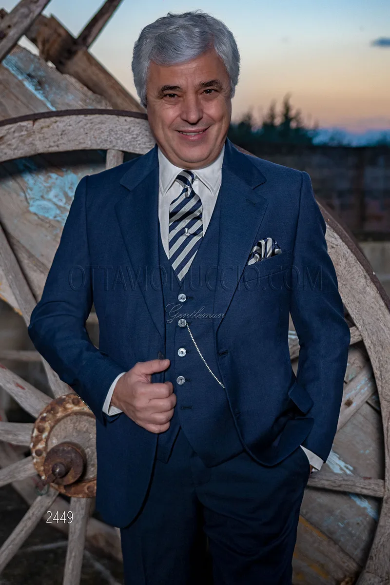 Abito cerimonia uomo classico blu in pura lana 1