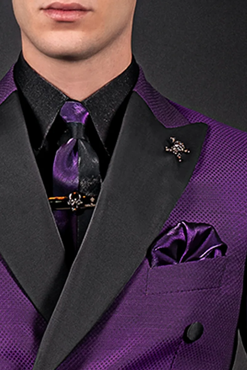 Abito moderno smoking doppiopetto viola, revers raso nero 2