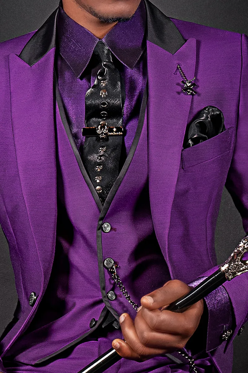 Abito alternativo da sposo stile moderno misto lana viola 2