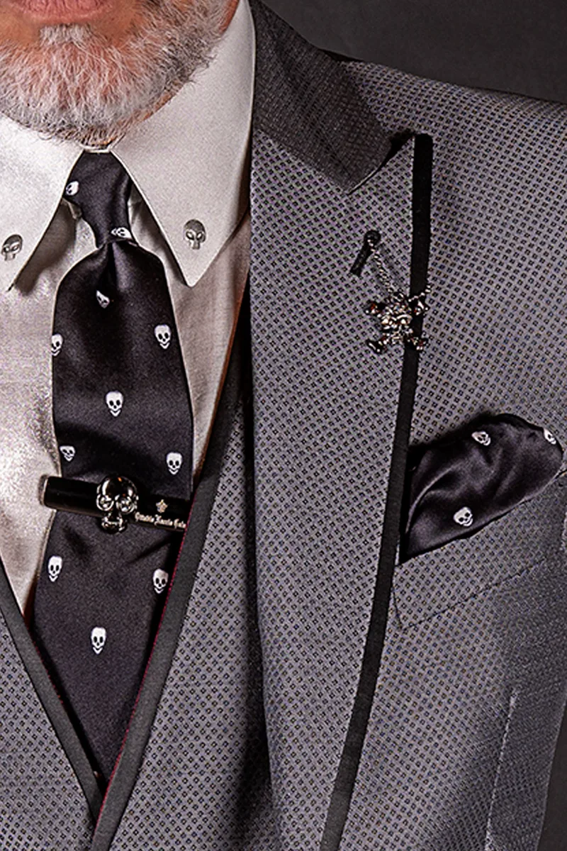 Abito matrimonio uomo moderno grigio profilo sul rever 3