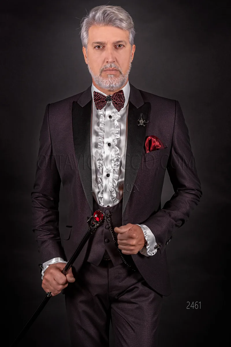 Vestito matrimonio uomo moderno bordeaux rever lancia nero 1