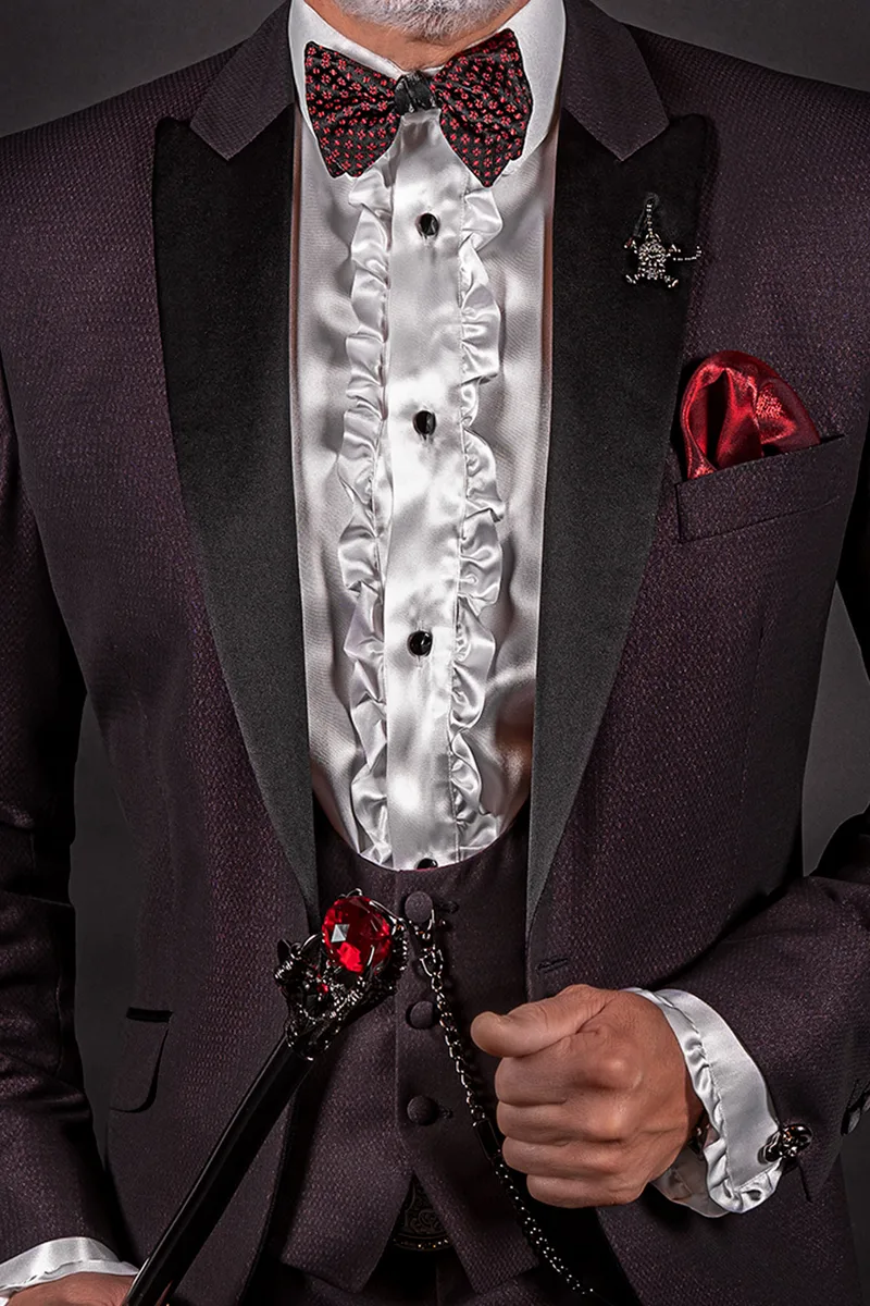 Vestito matrimonio uomo moderno bordeaux rever lancia nero 2