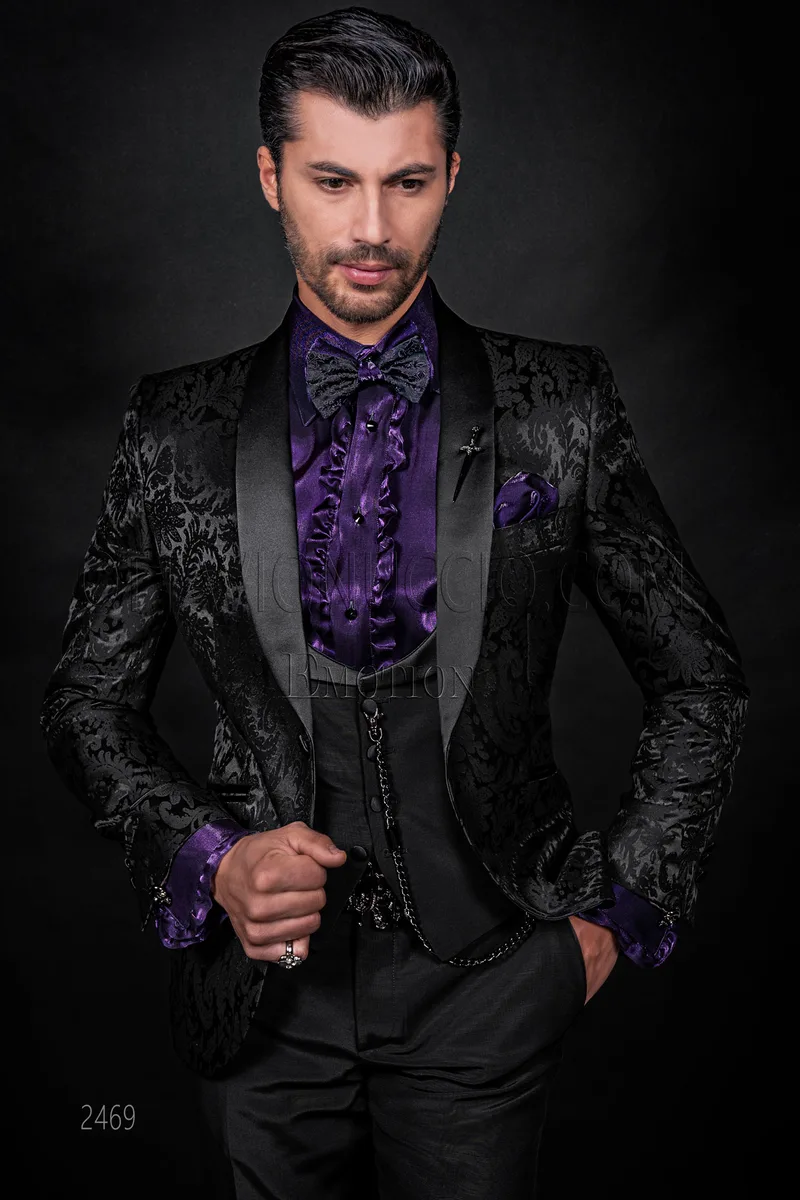 Vestito sposo uomo moderno, giacca in misto seta cotone nera 1
