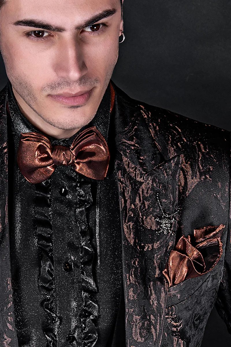 Abito matrimonio uomo moderno broccato bronzo e nero 3