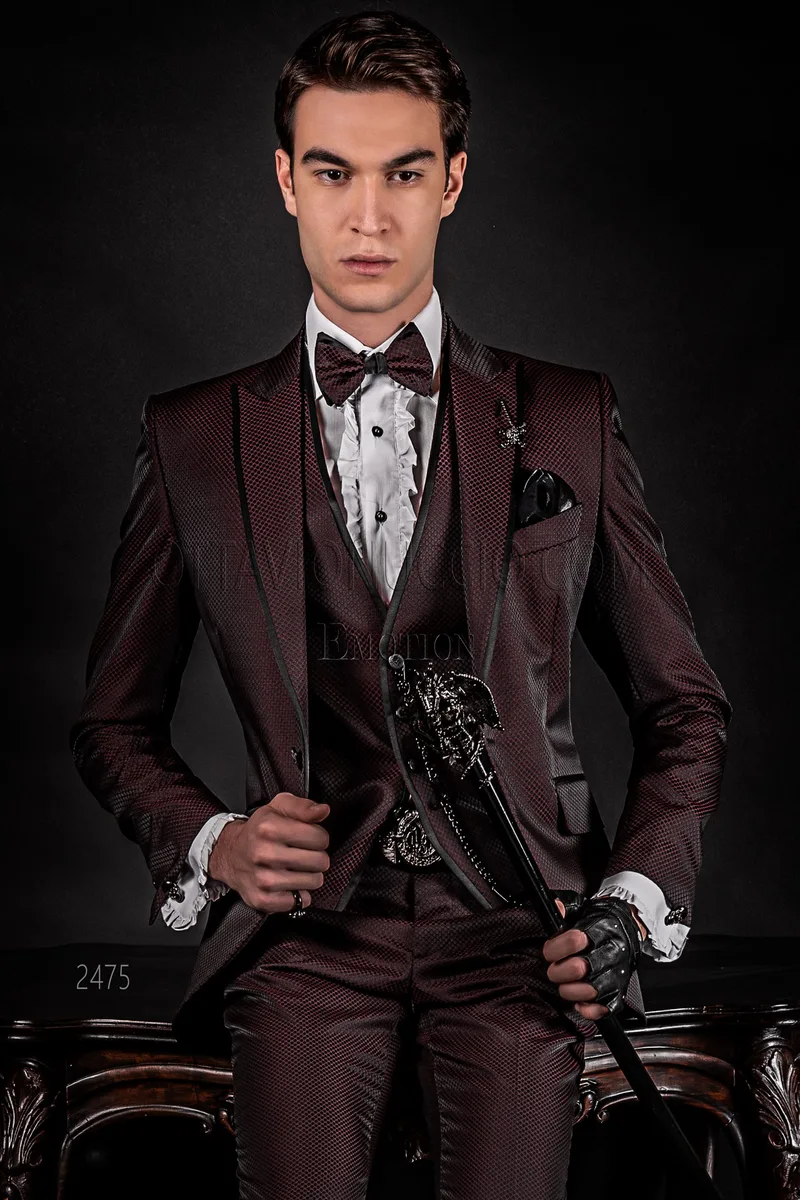 Abito sposo alternativo jacquard rosso e nero moda uomo 1