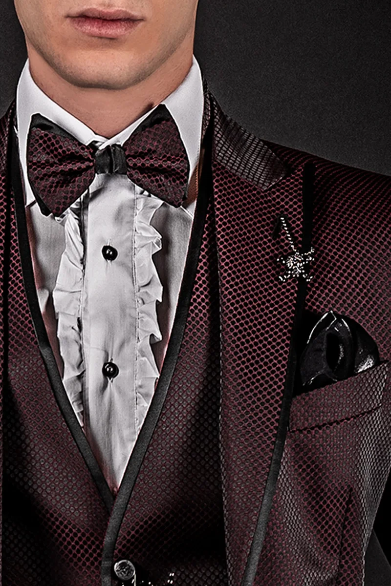 Abito sposo alternativo jacquard rosso e nero moda uomo 3