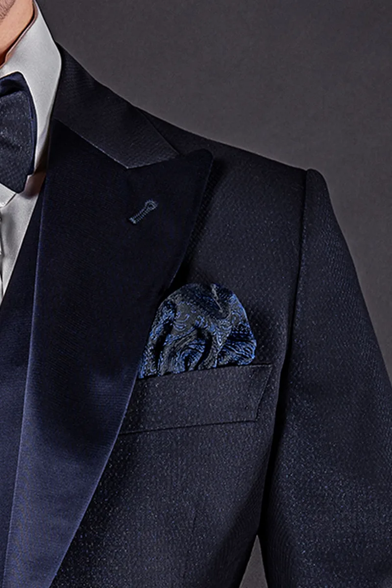 Abito cerimonia uomo blu con inserti in raso 4