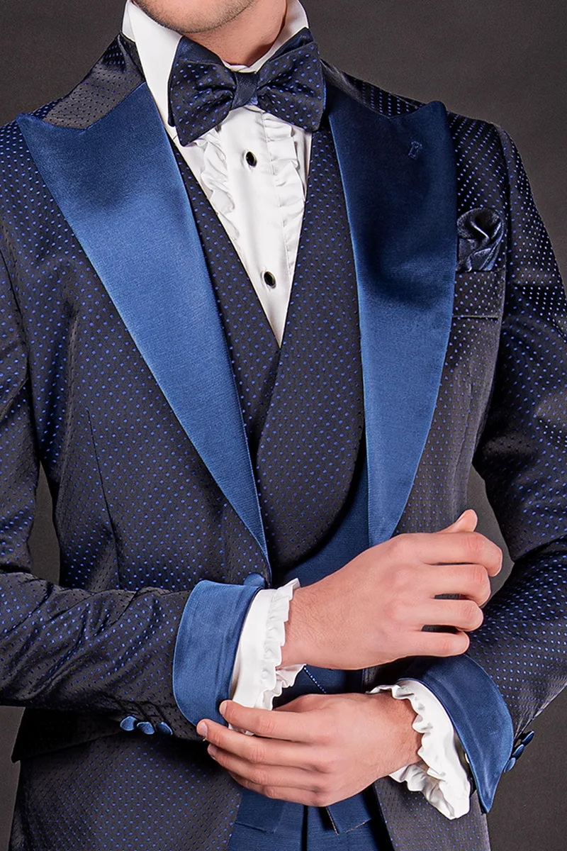 Abito cerimonia moda sposo blu con pois a tono 2