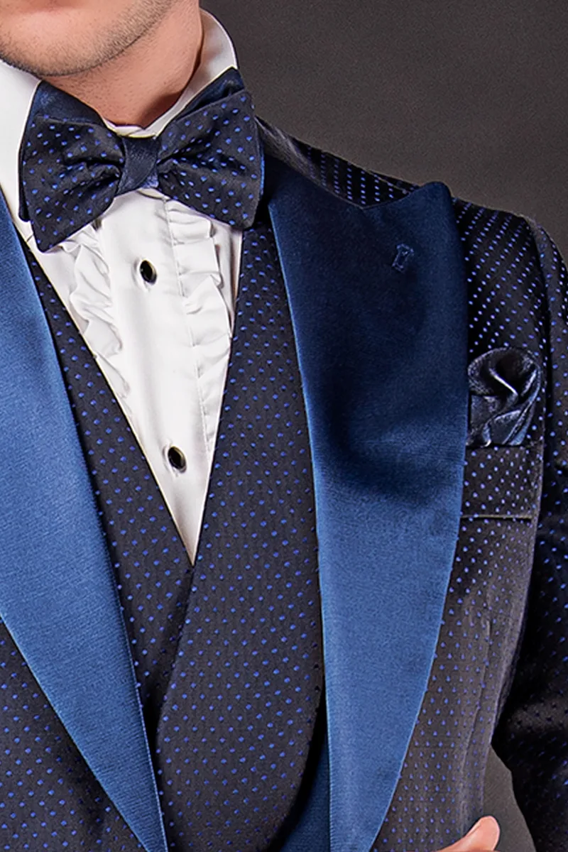 Abito cerimonia moda sposo blu con pois a tono 3