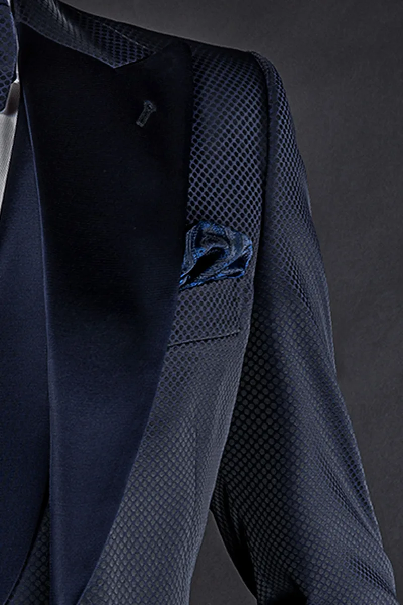 Abito moda sposo uomo blu con contrasti in raso a tono 4