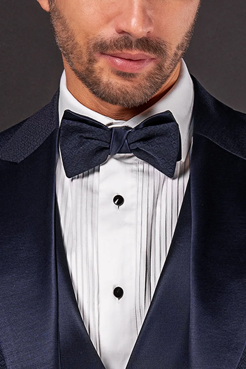 Abito moda sposo da uomo blu con inserti in raso 2