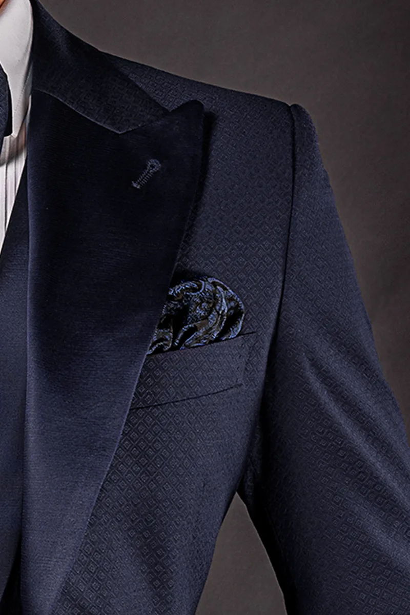 Abito moda sposo da uomo blu con inserti in raso 4