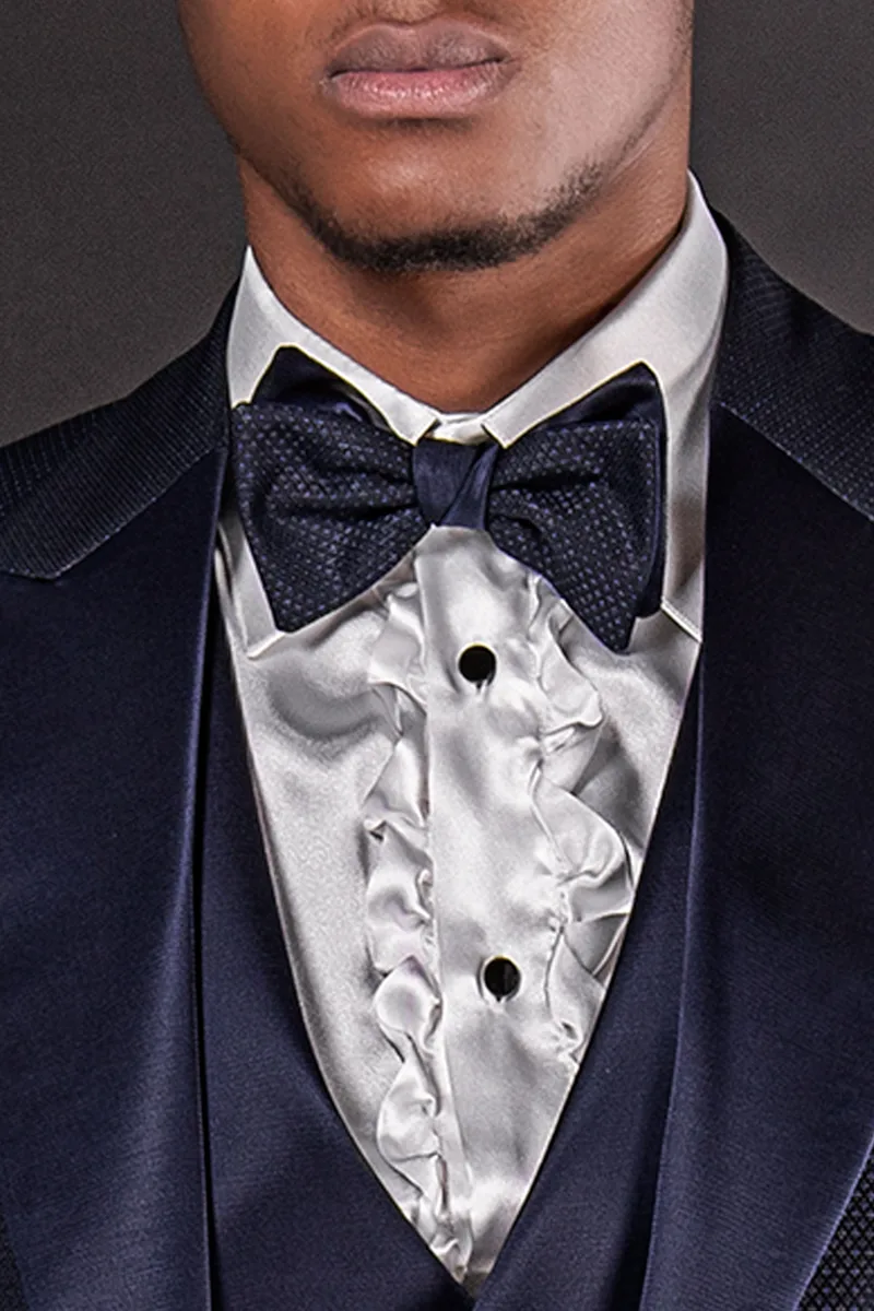 Abito da cerimonia sposo in jacquard blu e pantalone unito 2