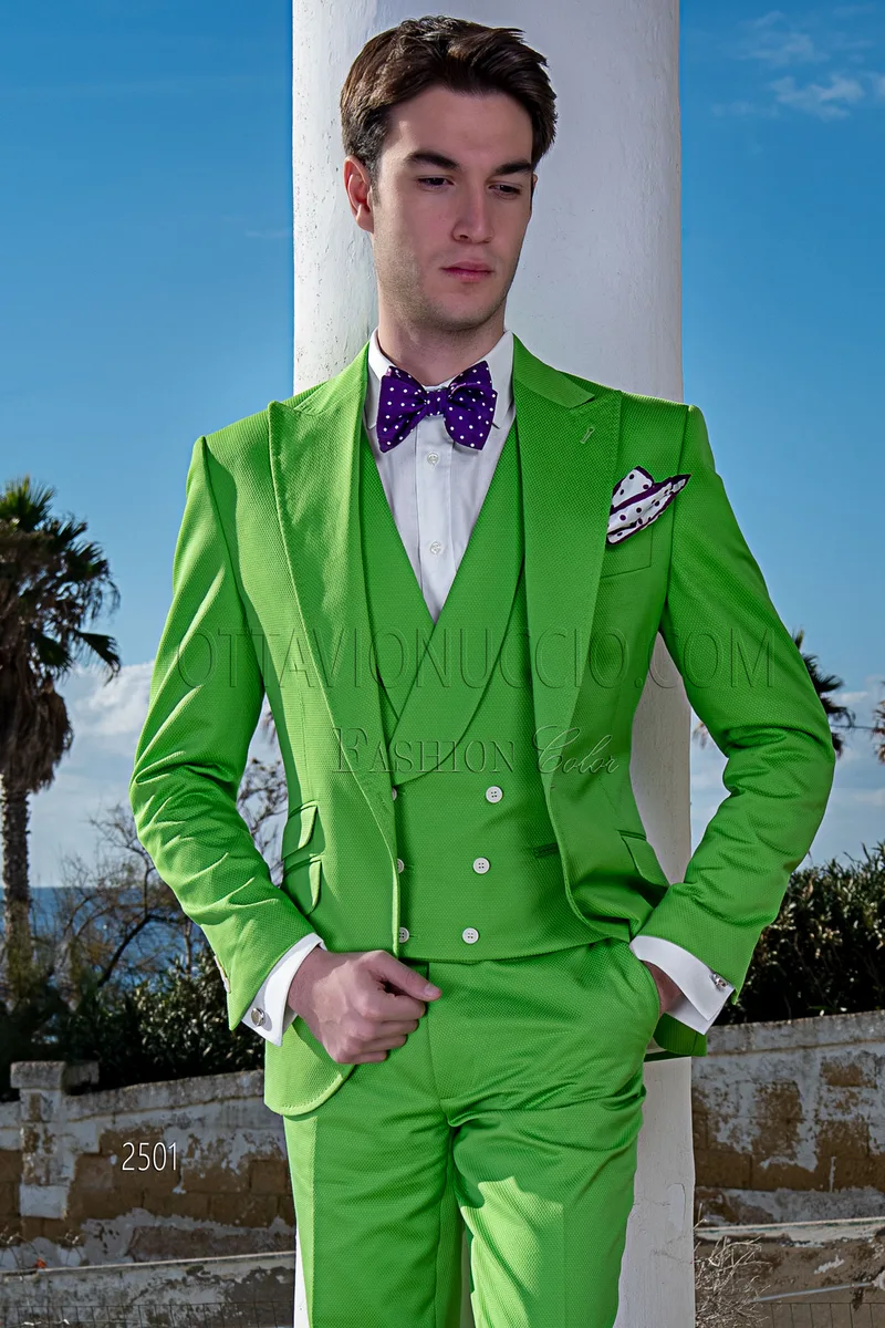 Abito vintage uomo da cerimonia estiva in piquet di cotone verde 1