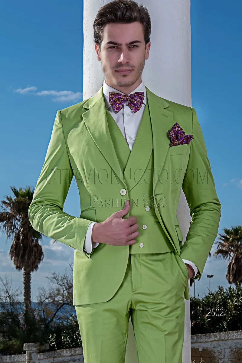 Abito uomo moda vintage in cotone verde, cerimonie da giardino 1