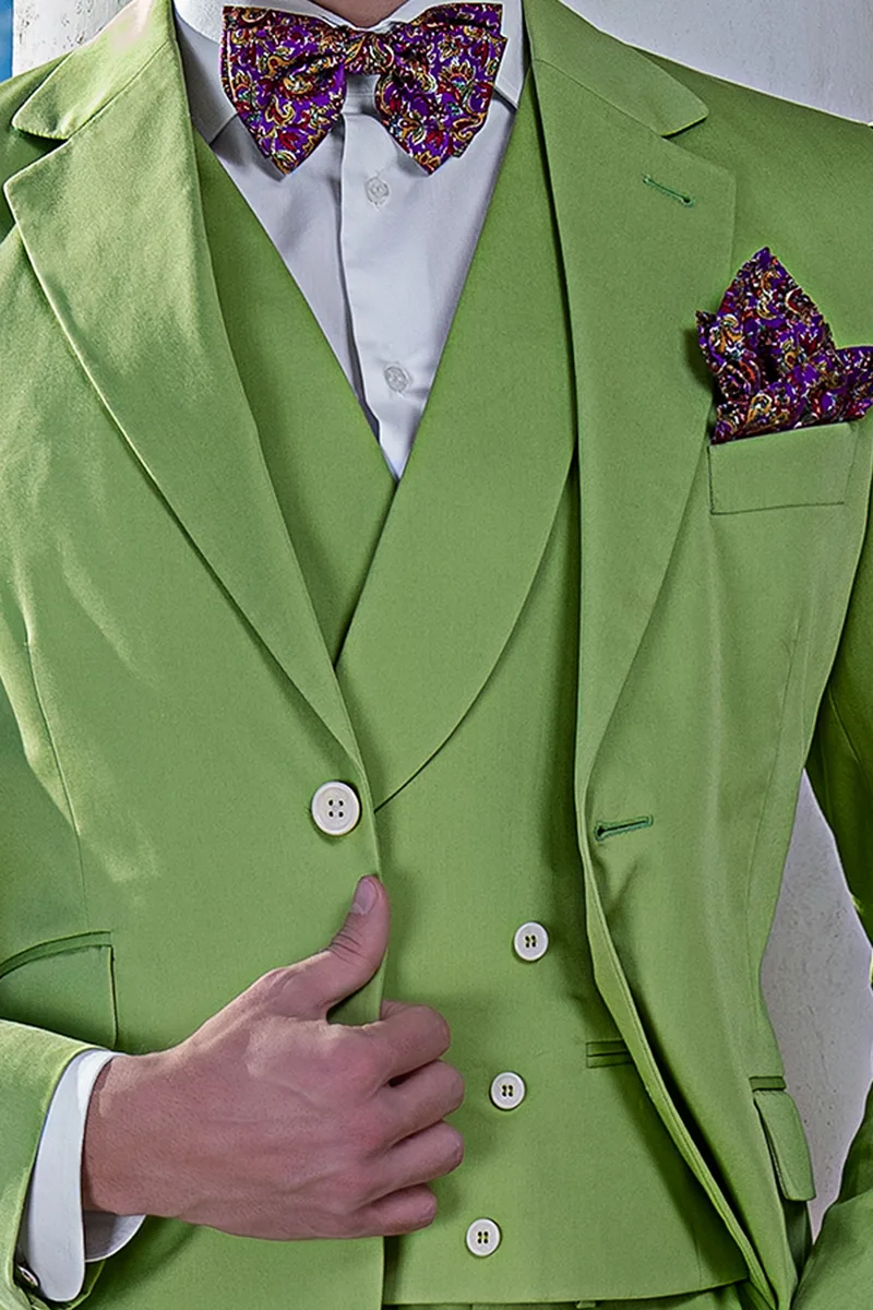 Abito uomo moda vintage in cotone verde, cerimonie da giardino 2