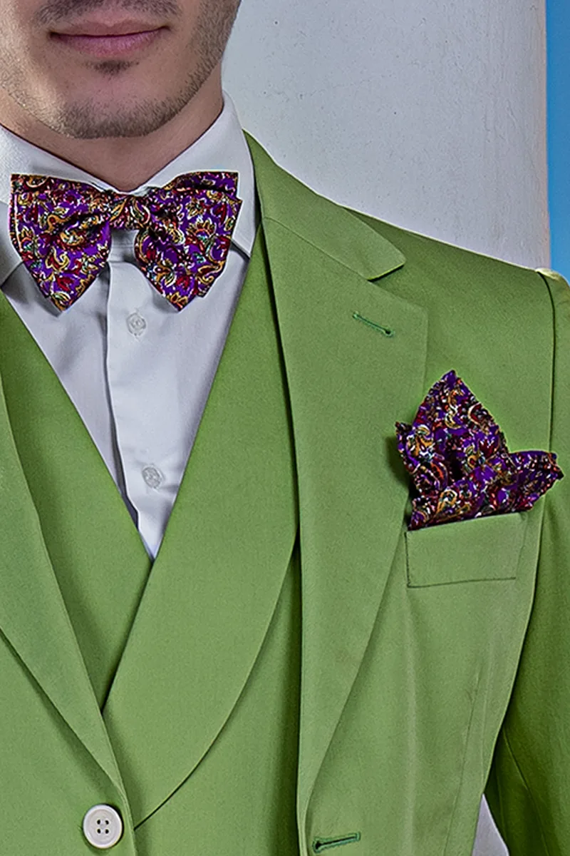 Abito uomo moda vintage in cotone verde, cerimonie da giardino 3