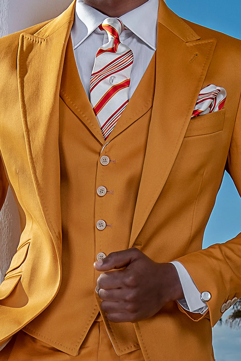 Vestito uomo per matrimonio estivo in raso di cotone giallo 2
