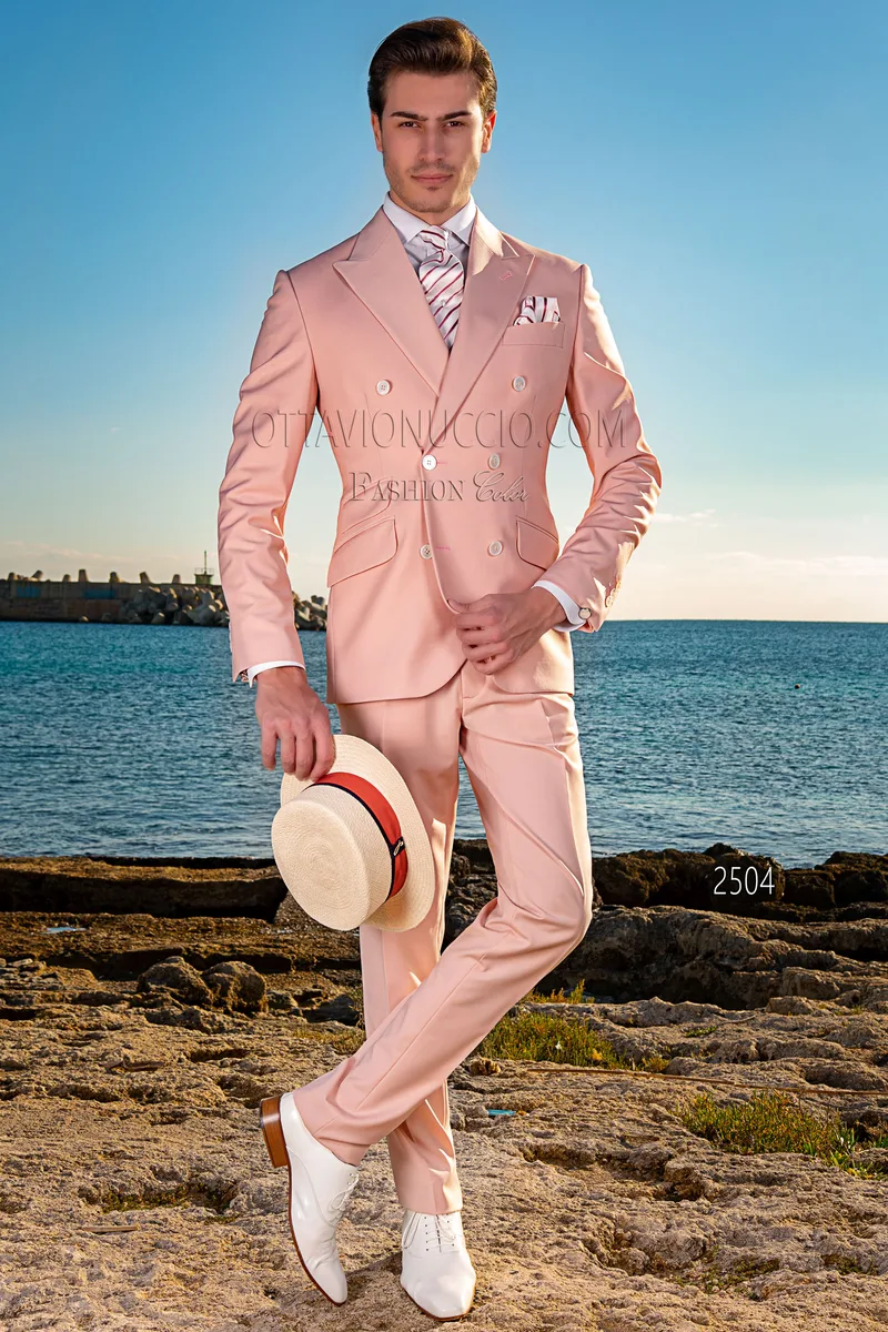 Abito uomo vintage doppiopetto rosa da cerimonia in spiaggia 1