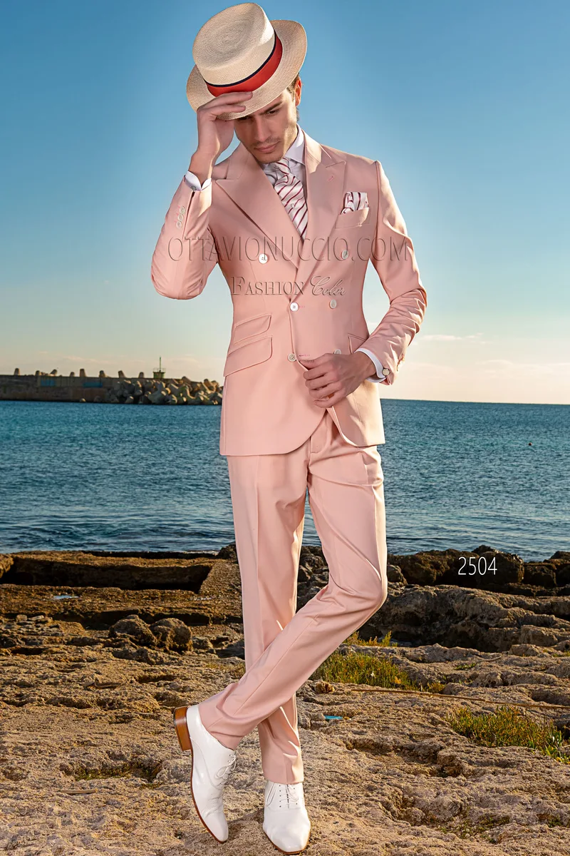 Abito uomo vintage doppiopetto rosa da cerimonia in spiaggia 2