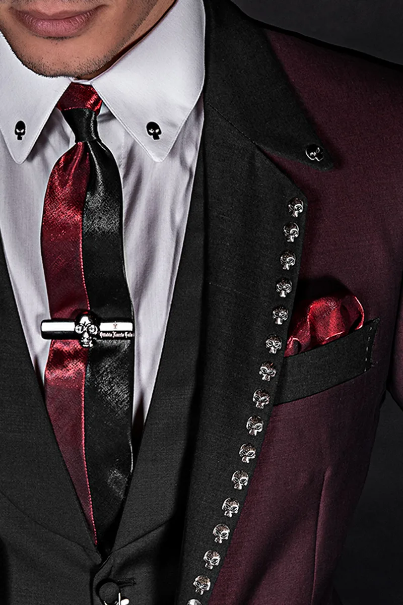 Abito uomo sposo hipster bordeaux con applicazione teschi 3