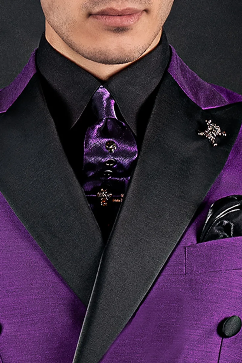 Vestito doppiopetto moderno da uomo misto lana viola e nero 2