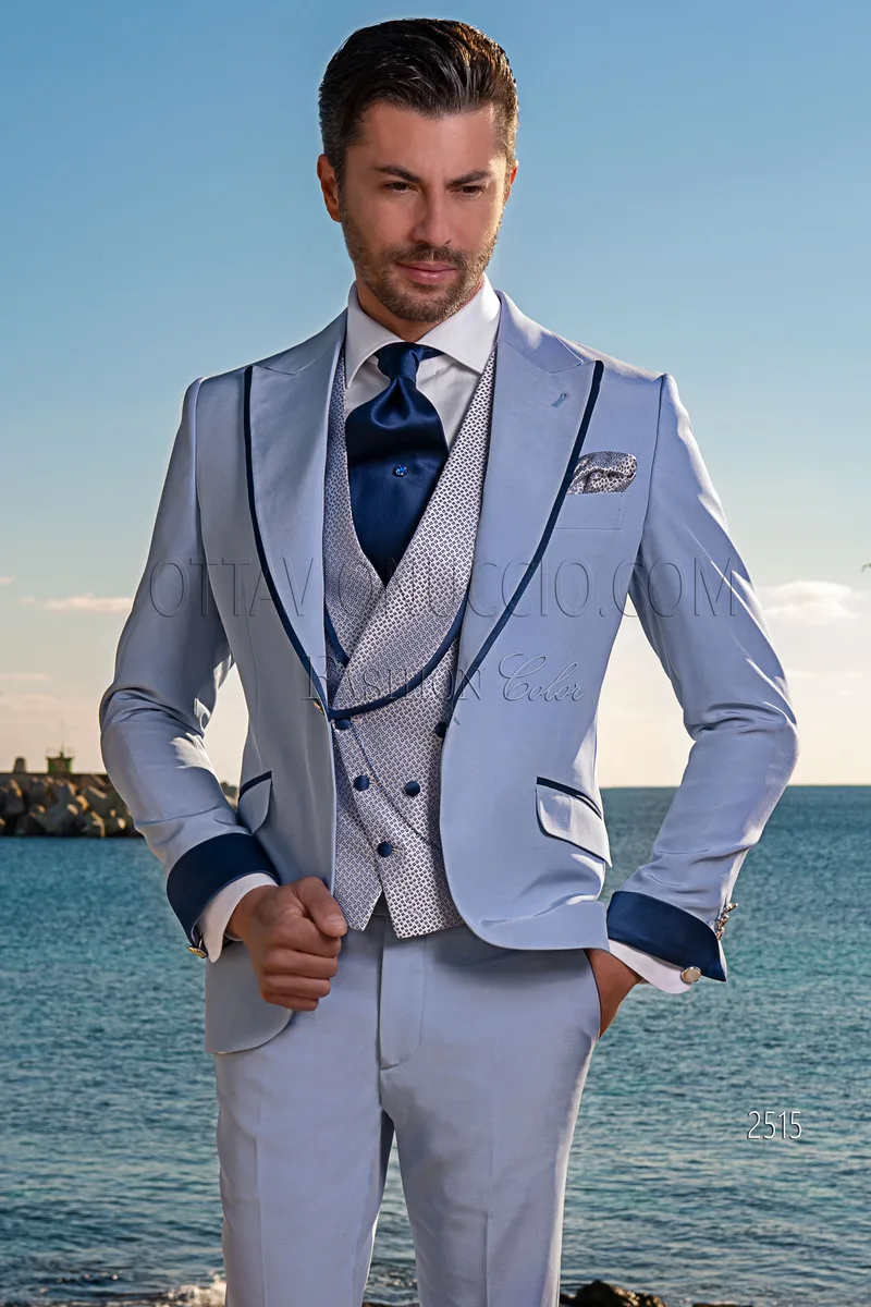 Vestito uomo fashion in misto lana azzurro e contrasti blu 1