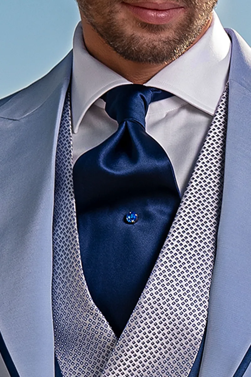 Vestito uomo fashion in misto lana azzurro e contrasti blu 2