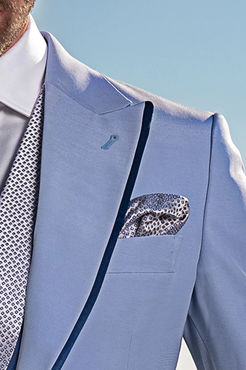 Vestito uomo fashion in misto lana azzurro e contrasti blu 4