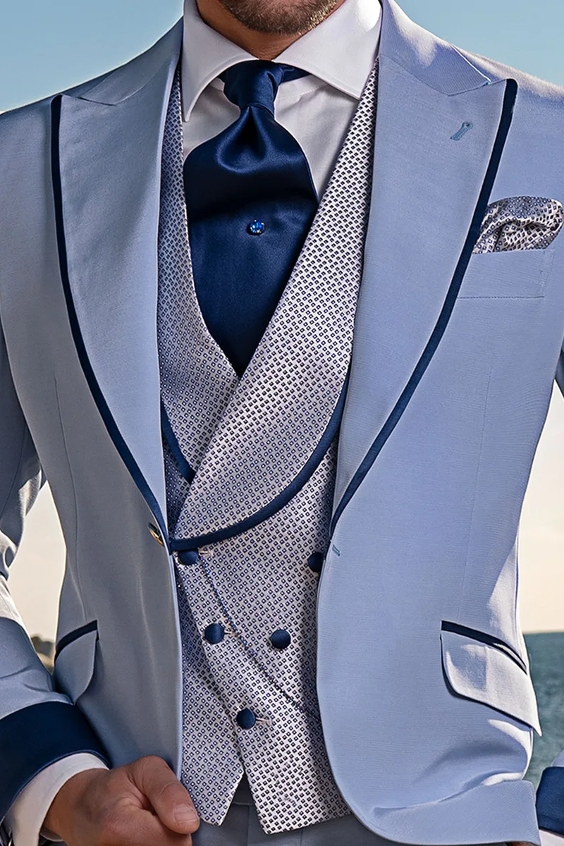 Vestito uomo fashion in misto lana azzurro e contrasti blu 3