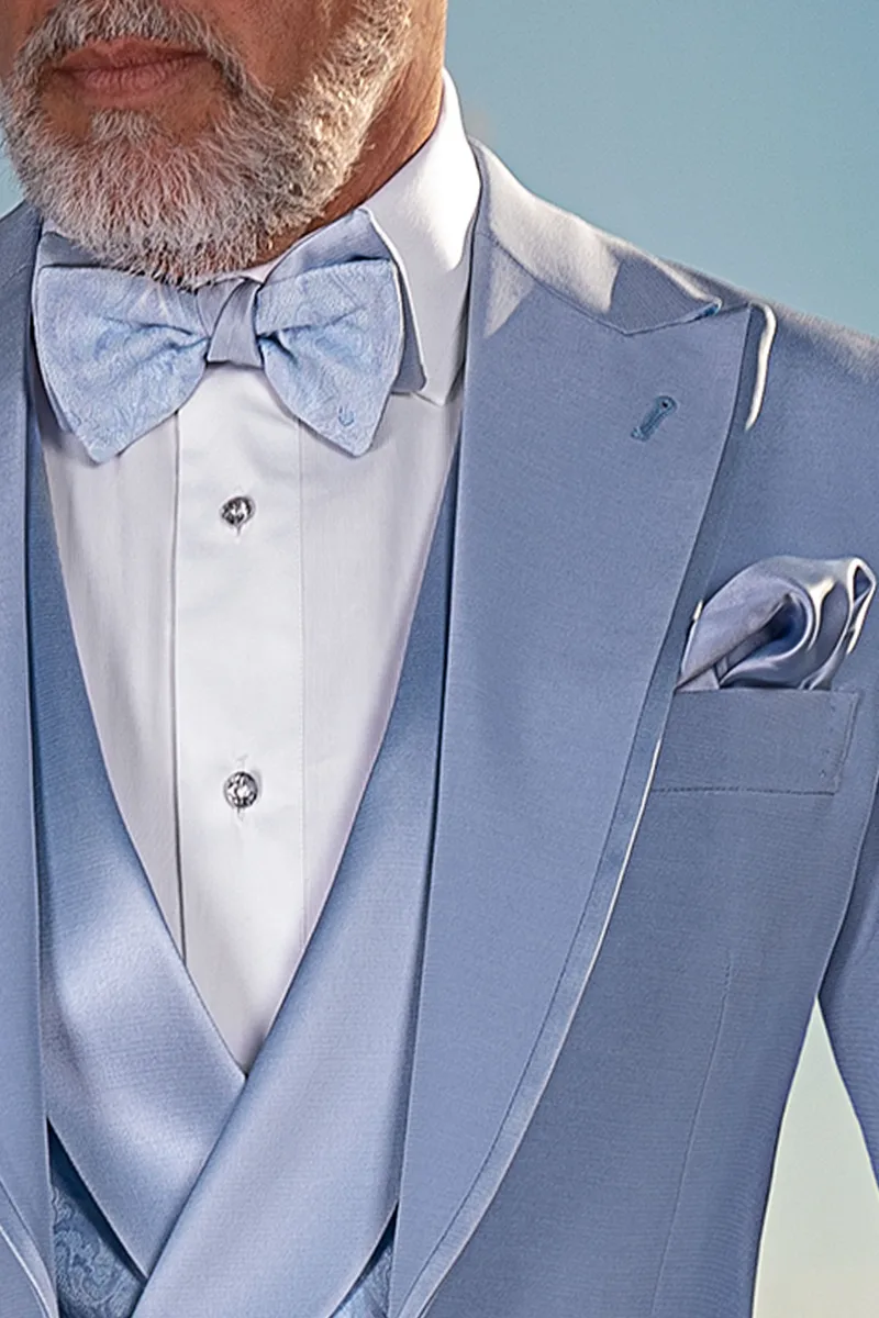 Abito moda fashion uomo celeste con profilo in raso 3