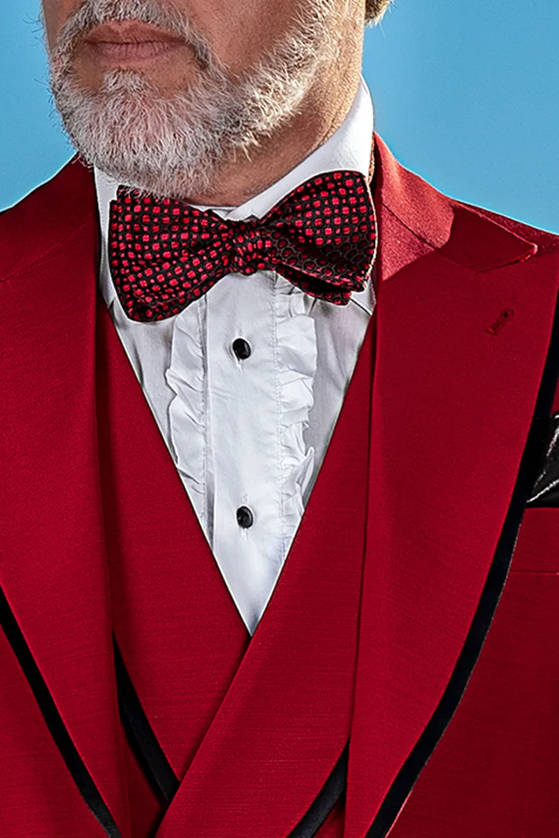 Abito uomo fashion moderno misto lana rosso con profili neri 2
