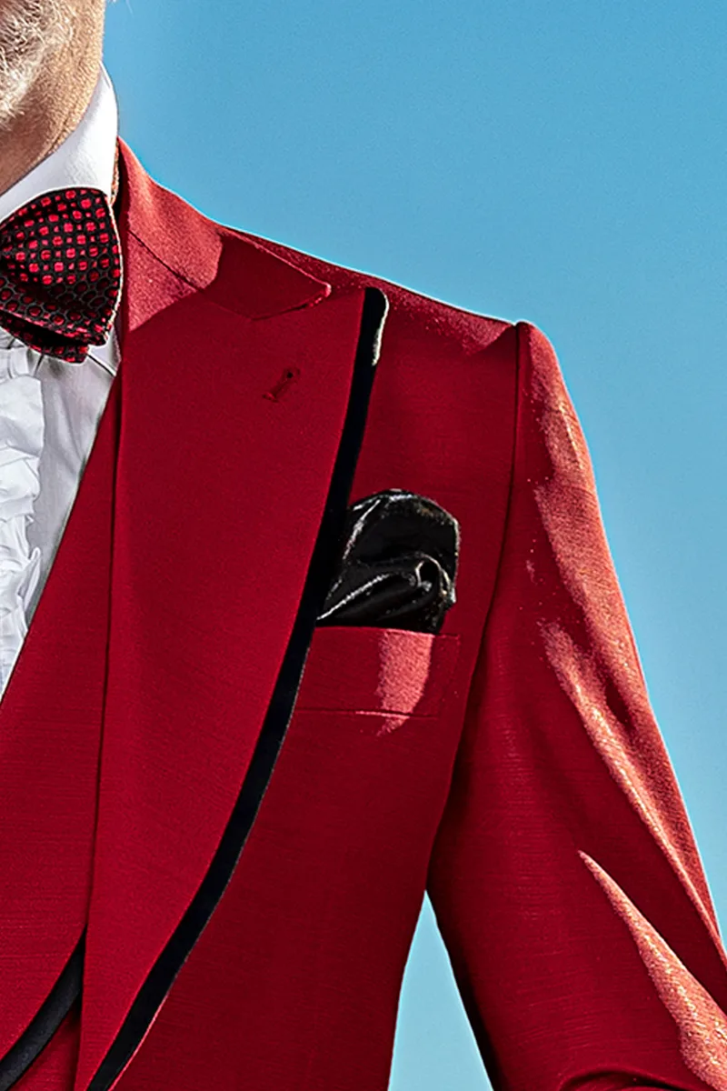 Abito uomo fashion moderno misto lana rosso con profili neri 4