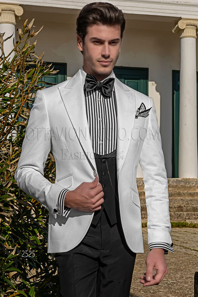 Completo uomo bianco e nero da matrimonio estivo chic 1