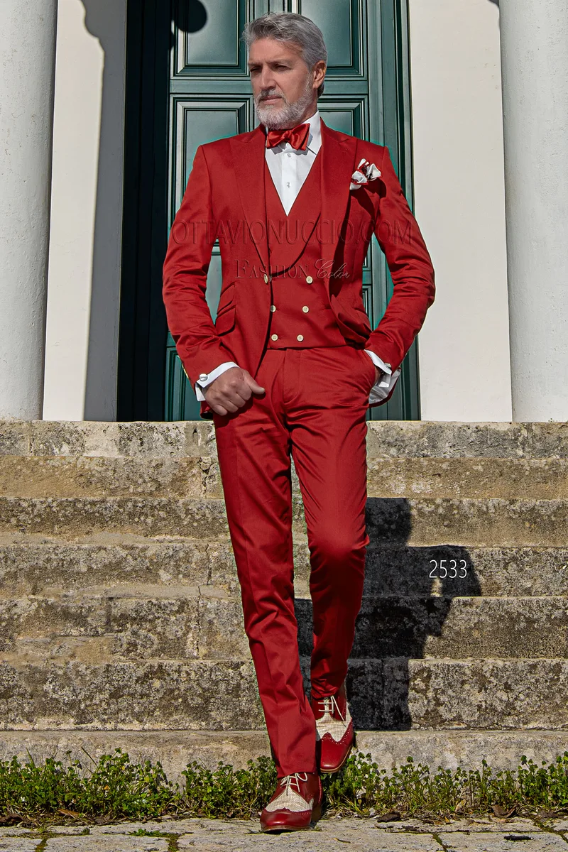 Abito uomo vintage da matrimonio civile in cotone rosso 1