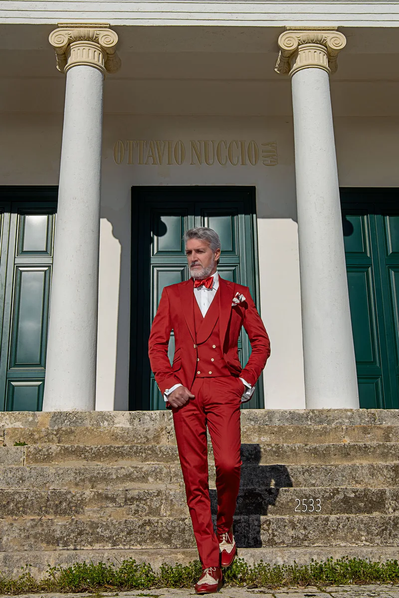Abito uomo vintage da matrimonio civile in cotone rosso 2