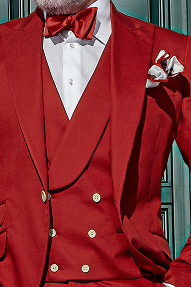 Abito uomo vintage da matrimonio civile in cotone rosso 4