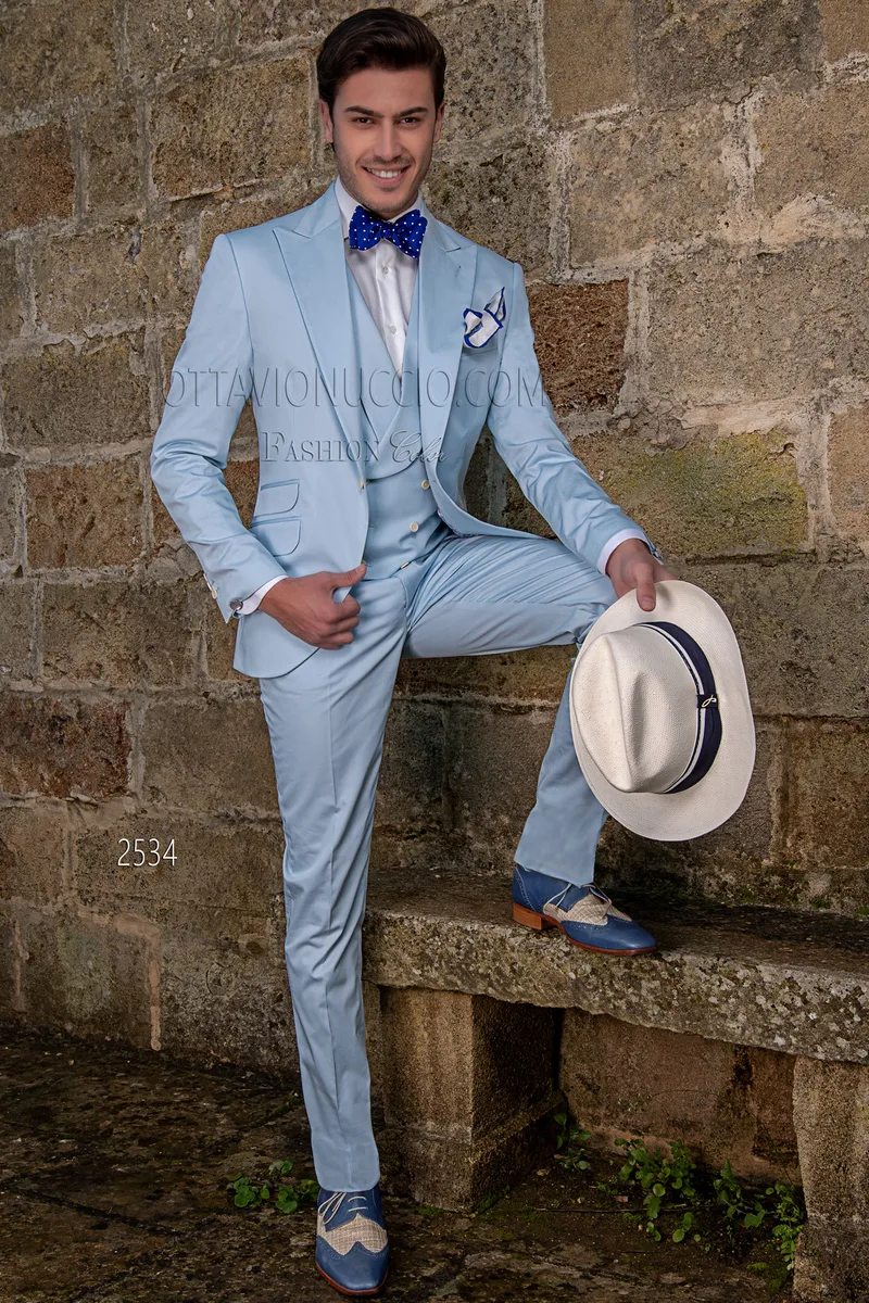 Abito da matrimonio estivo vintage in puro cotone celeste 1