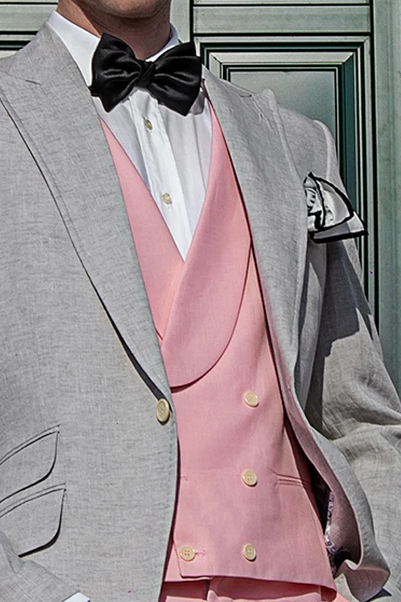 Completo estivo uomo da cerimonia in puro lino grigio e rosa 3
