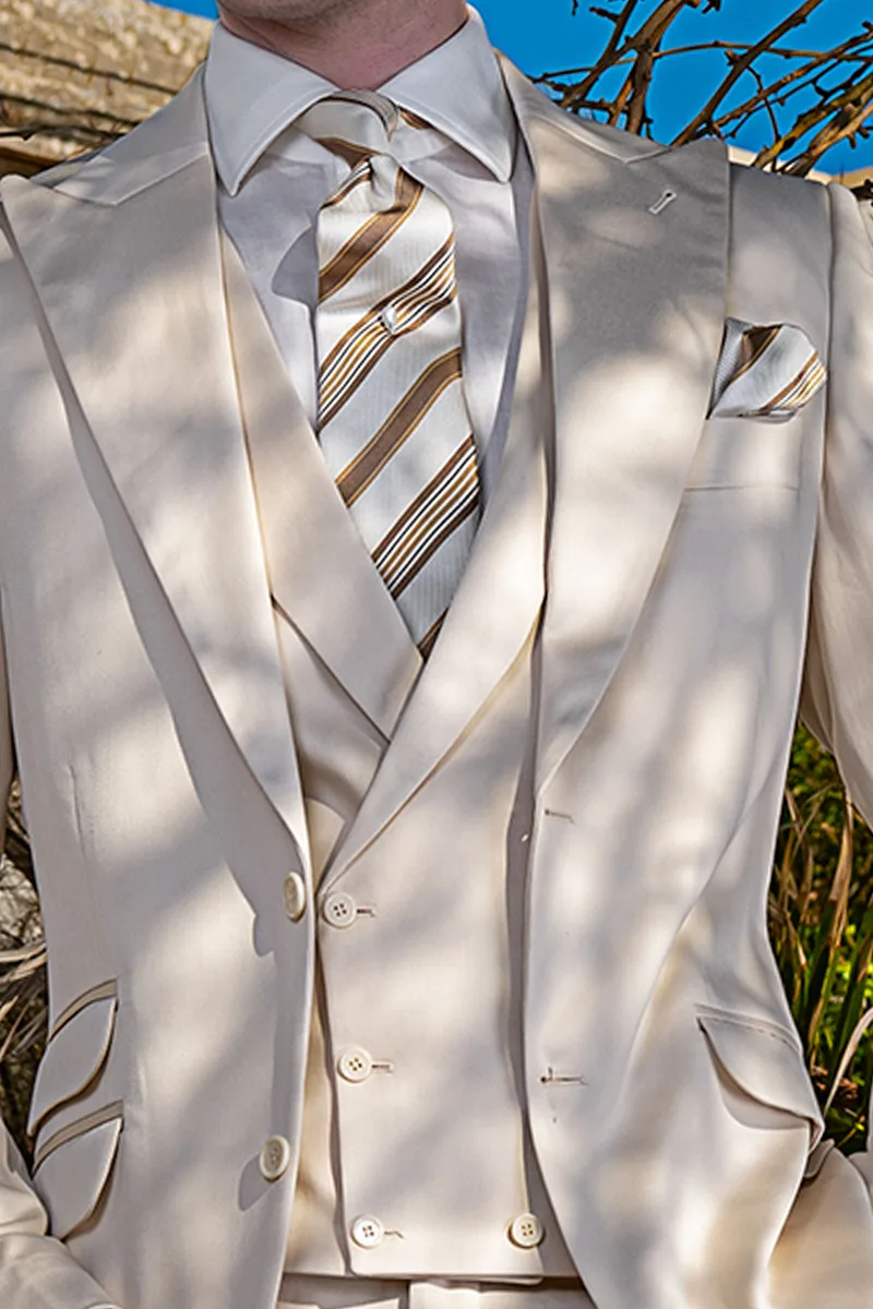 Vestito da matrimonio estivo uomo in raso di cotone beige 2